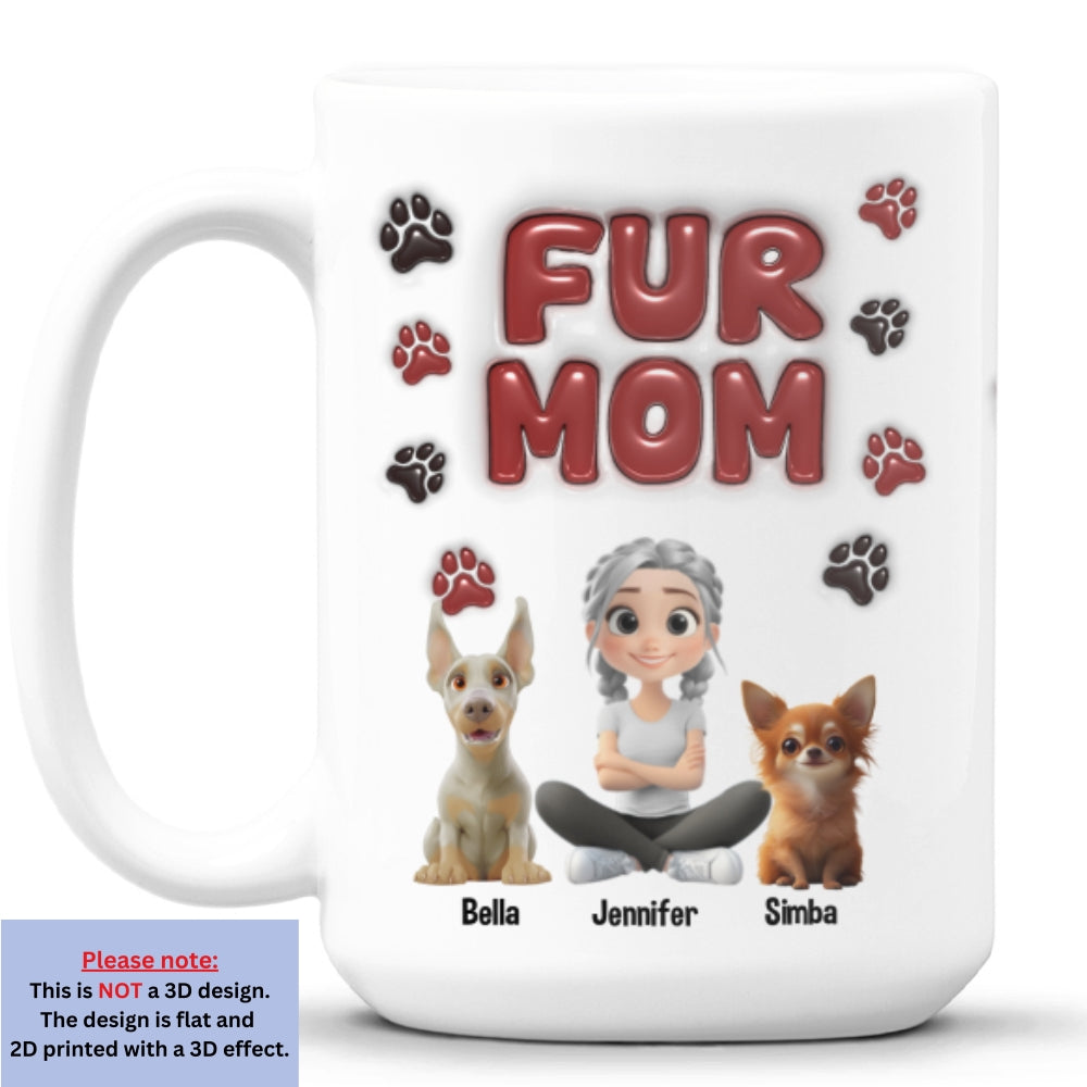 Custom Christmas Birthday Gifts For Dog Mom, Dog Lovers • Lovely Fur Mama - Personalized 3D Inflated Effect Mug