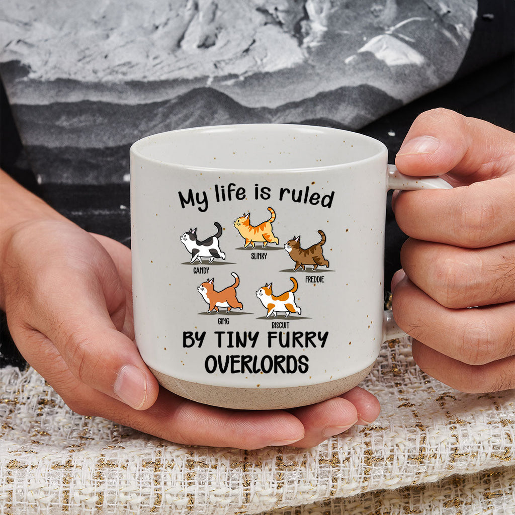 Custom Christmas Birthday Gifts For Cat Lovers • Ruled By Tiny Furry Overlords - Personalized Pottery Mug