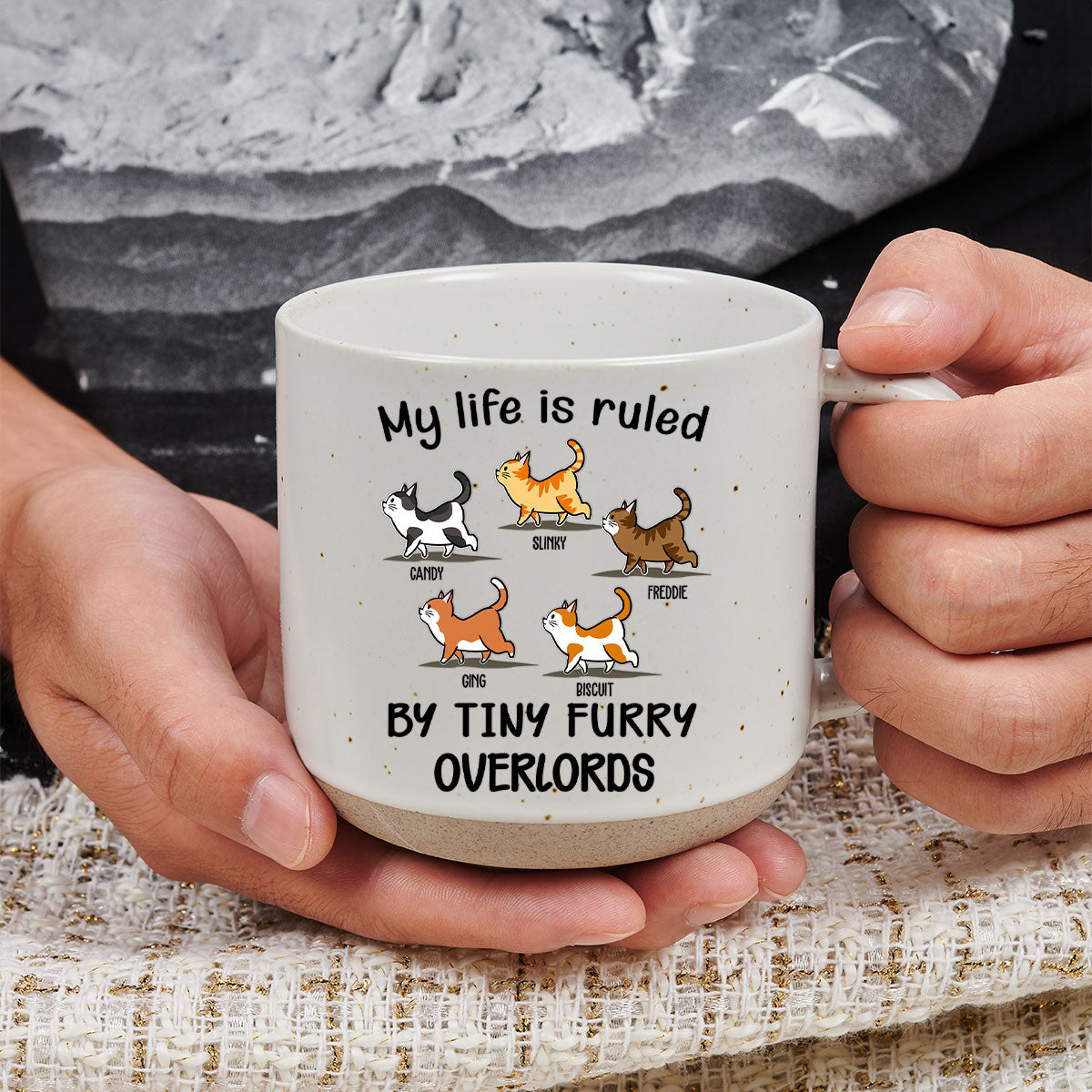 Custom Christmas Birthday Gifts For Cat Lovers • Ruled By Tiny Furry Overlords - Personalized Pottery Mug