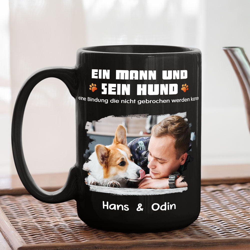 Custom Photo Christmas Birthday Gifts For Dog Lovers • Mensch und sein Hund Cartoon Weihnachtsfoto – Personalisierte Kaffeetasse