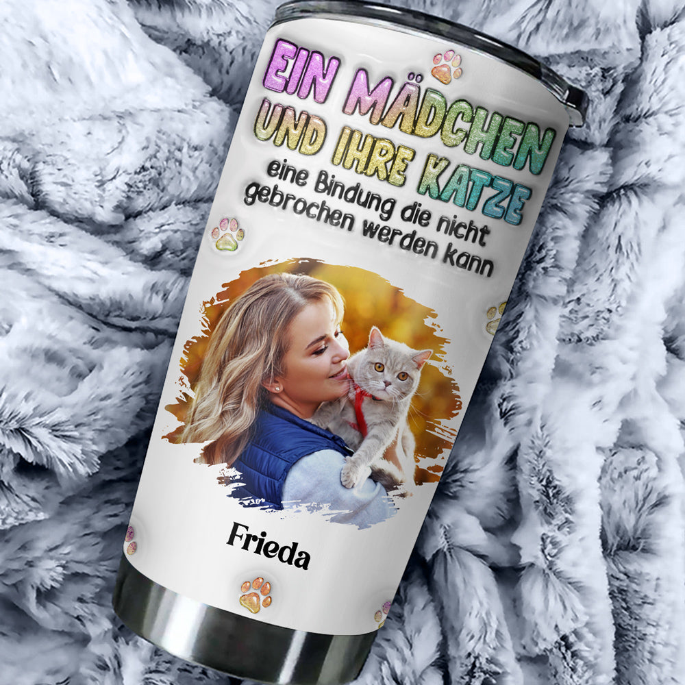 Custom Photo Christmas Birthday Gifts For Cat Mom, Cat Lovers • Foto von einem Mädchen und ihrer Katze – Personalisierter 3D-Thermobecher mit aufblasbarem Effekt