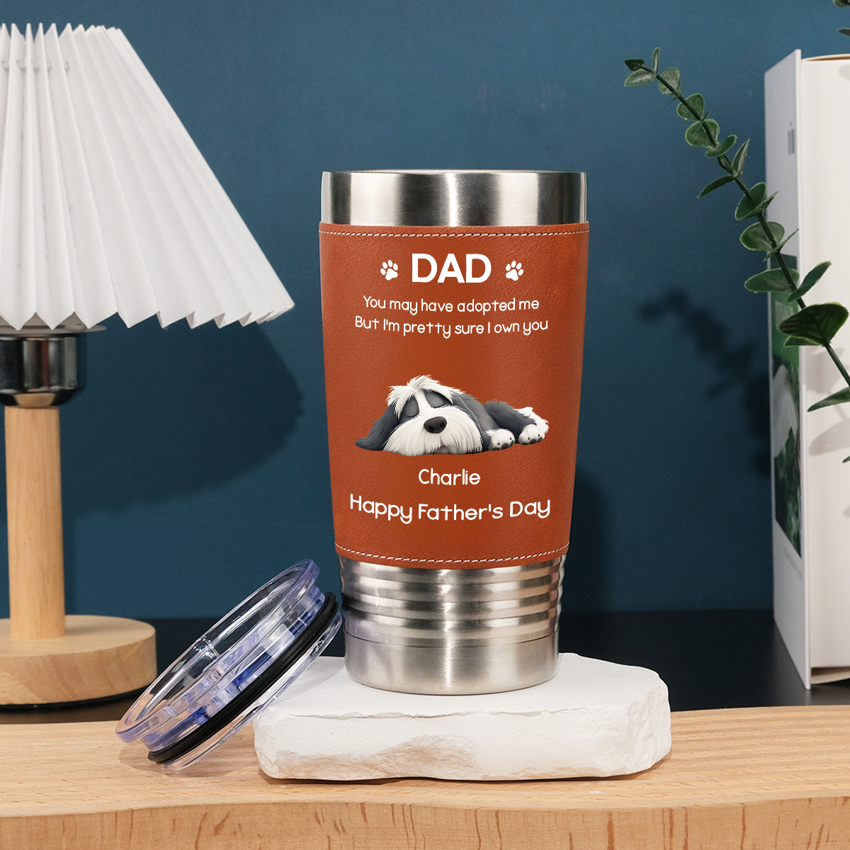 Custom Father's day Birthday Gifts For Dog Dad, Dog Lovers • I Own You For Sure - Personalized Leather Tumbler