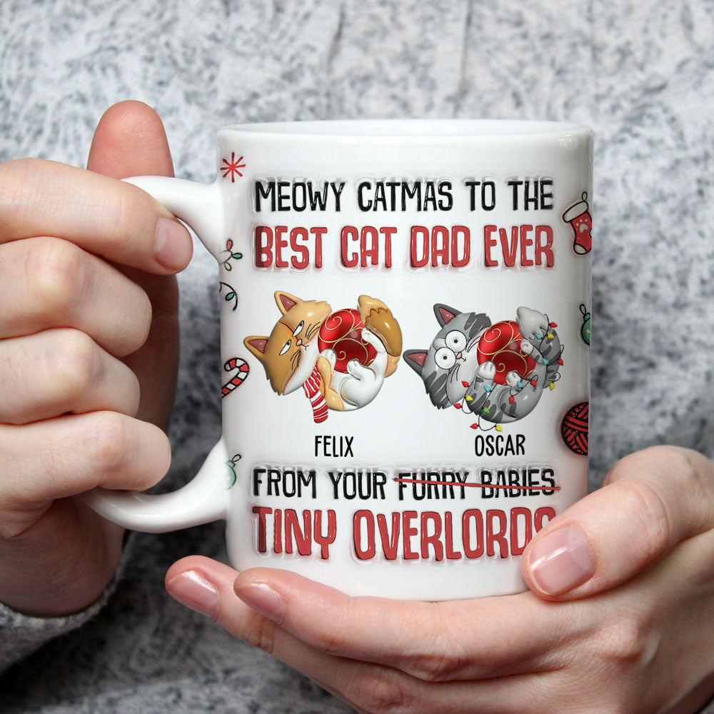 Custom Christmas Birthday Gifts For Cat Lovers • Meowy Catmas To The Best Cat Dad - Personalized 3D Inflated Effect Mug