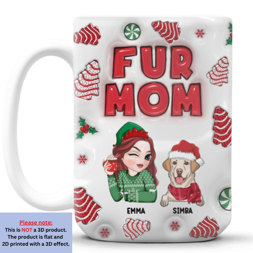 Custom Mother's day Birthday Gifts For Dog Mom, Dog Lovers • Fur Mom Tree Cake - Personalized 3D Inflated Effect Mug