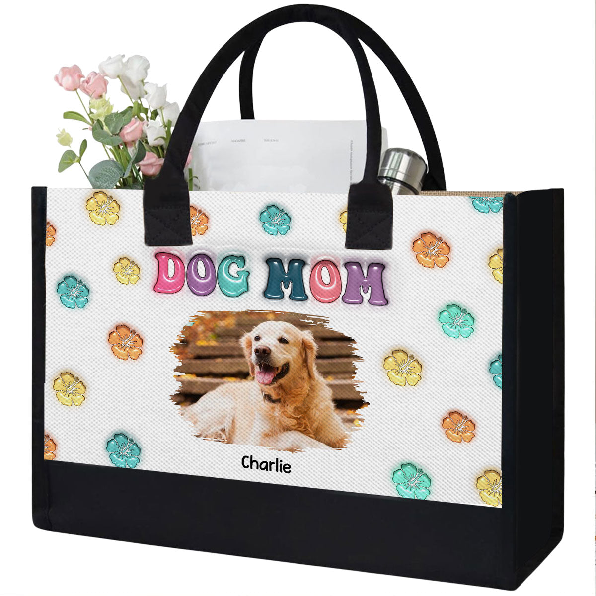 Dog Mom Summer Photo - Personalized Canvas Tote Bag