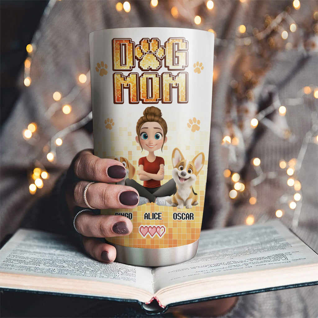 Custom Mother's day Birthday Gifts For Dog Mom, Dog Lovers • Pixel Dog Mom - Personalized Tumbler