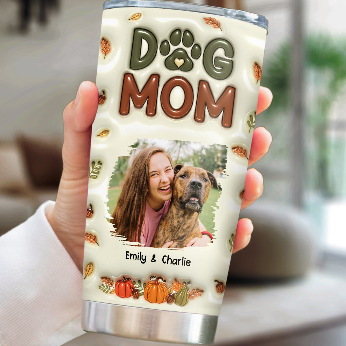 Dog Mom Cartoon Autumn Version Photo - Personalized 3D Inflated Effect Tumbler