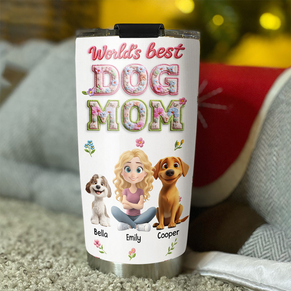 Custom Christmas Birthday Gifts For Dog Mom, Dog Lovers • Blossoming Dog Mom - Personalized 3D Effect Tumbler