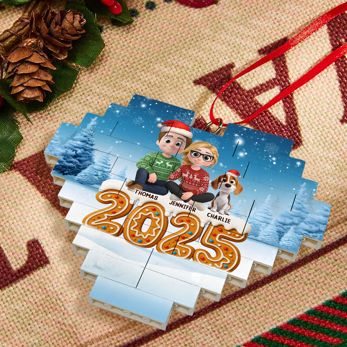 Custom Christmas Decor Home Birthday Gifts For Dog Lovers • Ginger Family - Personalized 3D Effect Heart Puzzle Ornament