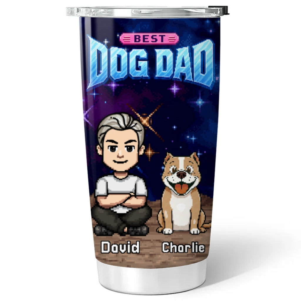 Custom Father's day Birthday Gifts For Dog Dad, Dog Lovers • Best Funny Pixel Dad - Personalized Tumbler