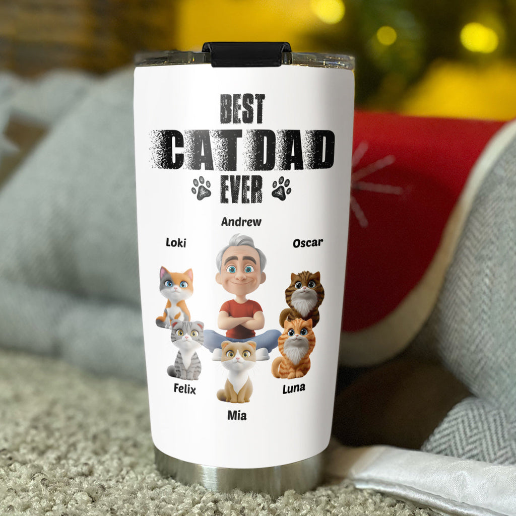 Custom Father's day Birthday Gifts For Cat Dad, Cat Lovers • Best Dad Ever Cat Version 2 - Personalized Tumbler