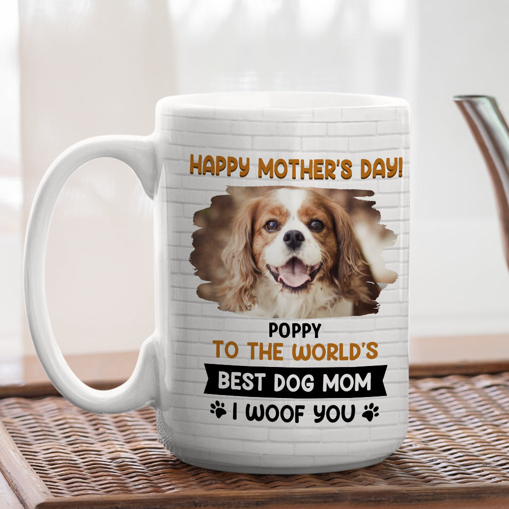 Custom Photo Mother's day Birthday Gifts For Dog Mom, Dog Lovers • I Woof You Mommy Photo - Personalized Coffee Mug