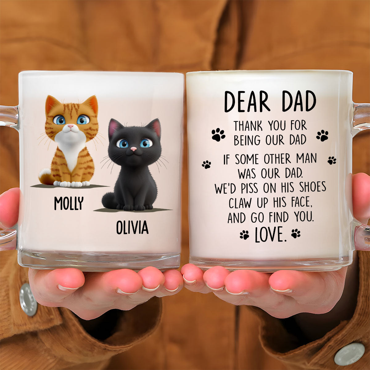 Custom Father's day Birthday Gifts For Cat Dad, Cat Lovers • Thanks Dad - Personalized Glass Mug