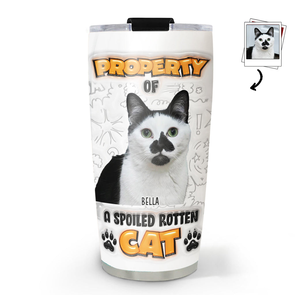 Custom Photo Christmas Birthday Gifts For Dog Lovers • Property Of Chunky Cat Photo - Personalized 3D Inflated Effect Tumbler
