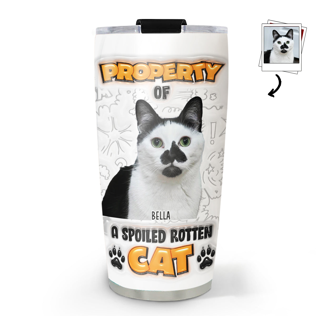 Custom Photo Christmas Birthday Gifts For Dog Lovers • Property Of Chunky Cat Photo - Personalized 3D Inflated Effect Tumbler