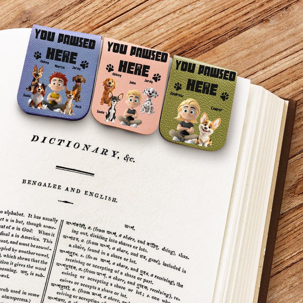 You Pawsed Here With Dad - Personalized Leather Bookmark