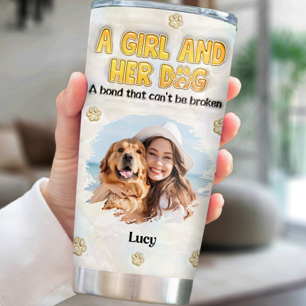 A Girl And Her Dog Mother Of Pearl Photo - Personalized 3D Inflated Effect Tumbler