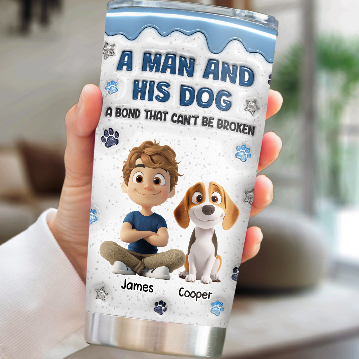 Custom Christmas Birthday Gifts For Dog Lovers • Dog Dad Mom Mum And Their Baby Blue - Personalized 3D Inflated Effect Tumbler