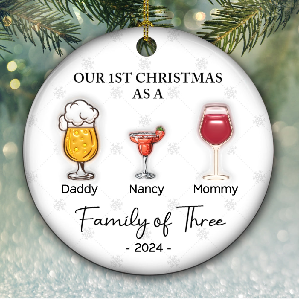 Cheering First Christmas As A Family - Personalized 3D Inflated Effect Ceramic Ornament