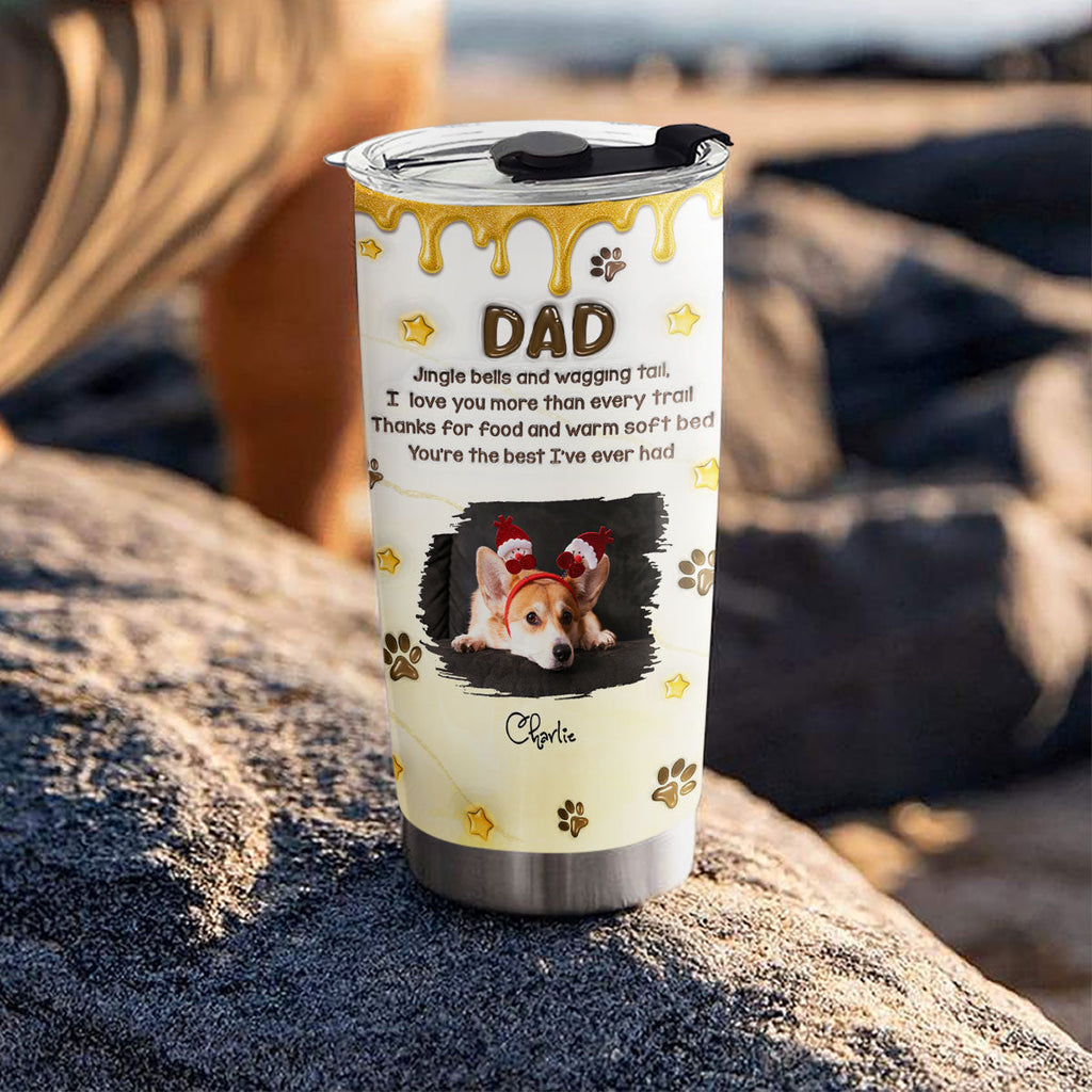 Custom Photo Christmas Birthday Gifts For Dog Lovers • Jingle Bells And Wagging Tail Photo- Personalized 3D Effect Tumbler