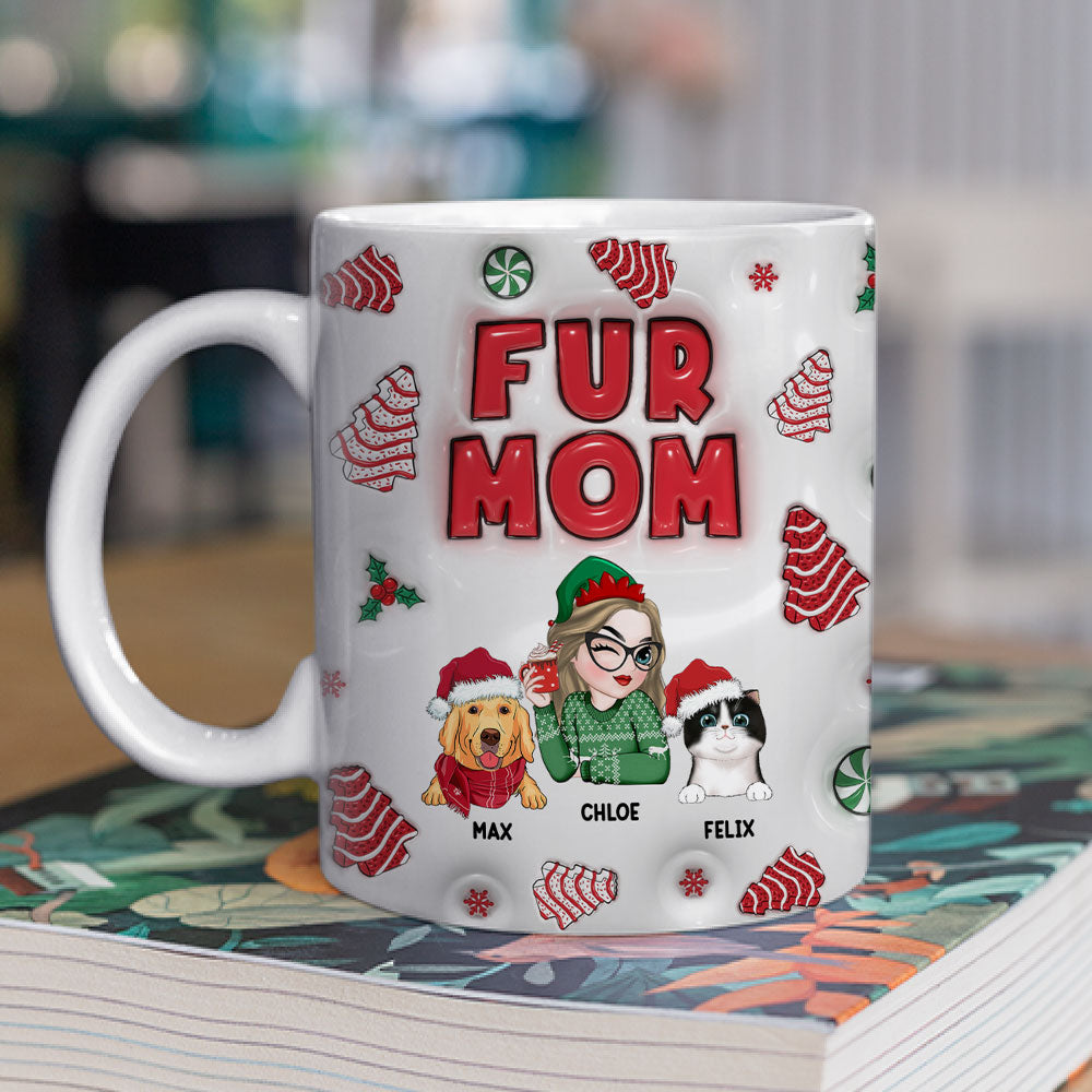 Custom Mother's day Birthday Gifts For Dog Mom, Dog Lovers • Fur Mom Tree Cake - Personalized 3D Inflated Effect Mug