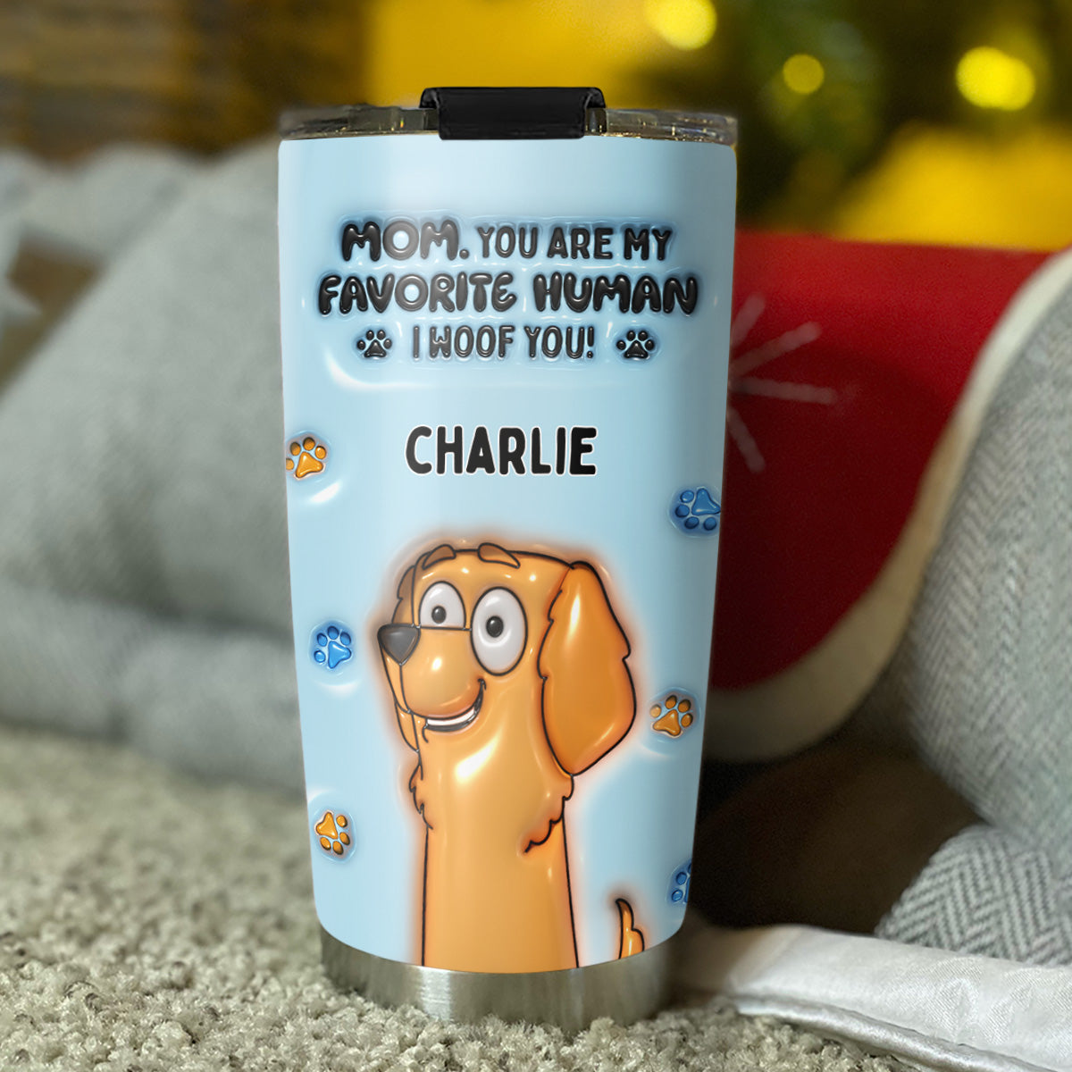 Custom Mother's day Birthday Gifts For Pet Mom, Pet Lovers • Favorite Human - Personalized 3D Inflated Effect Tumbler