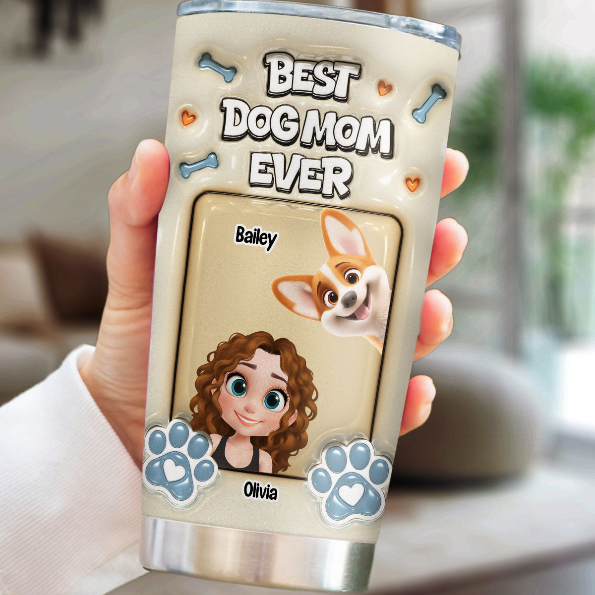 Custom Mother's day Birthday Gifts For Dog Mom, Dog Lovers • Proud Lovely Dog Mom Version 2 - Personalized 3D Inflated Effect Tumbler