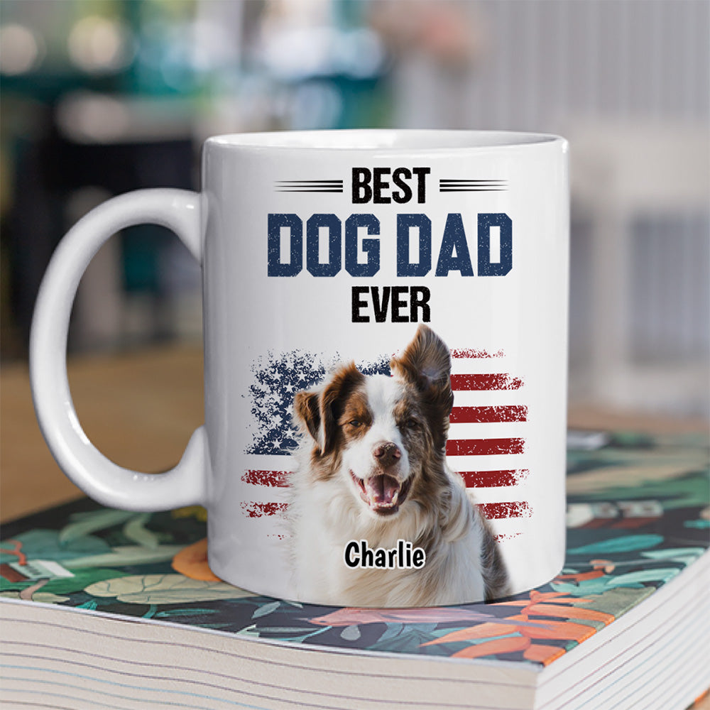 Custom Photo Father's day Birthday Gifts For Dog Dad, Dog Lovers • American Dog Dad Photo - Personalized Coffee Mug