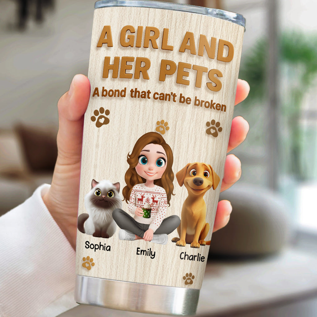 Custom Christmas Birthday Gifts For Pet Mom, Pet Lovers • A Girl And Her Pet Snowball - Personalized Tumbler