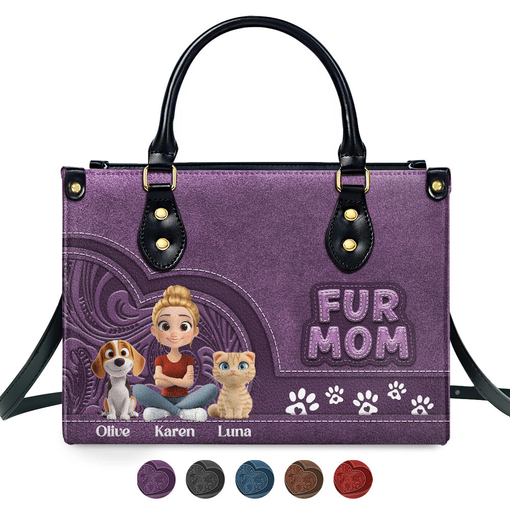 Chibi Cartoon Fur Mom - Personalized Leather Bag