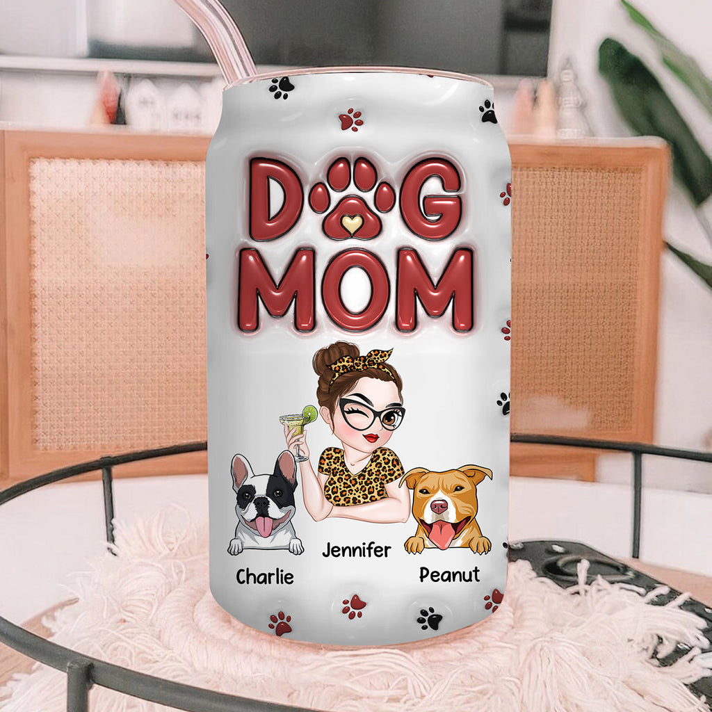Lovely Dog Mom Mum - Personalized 3D Inflated Effect Glass Can