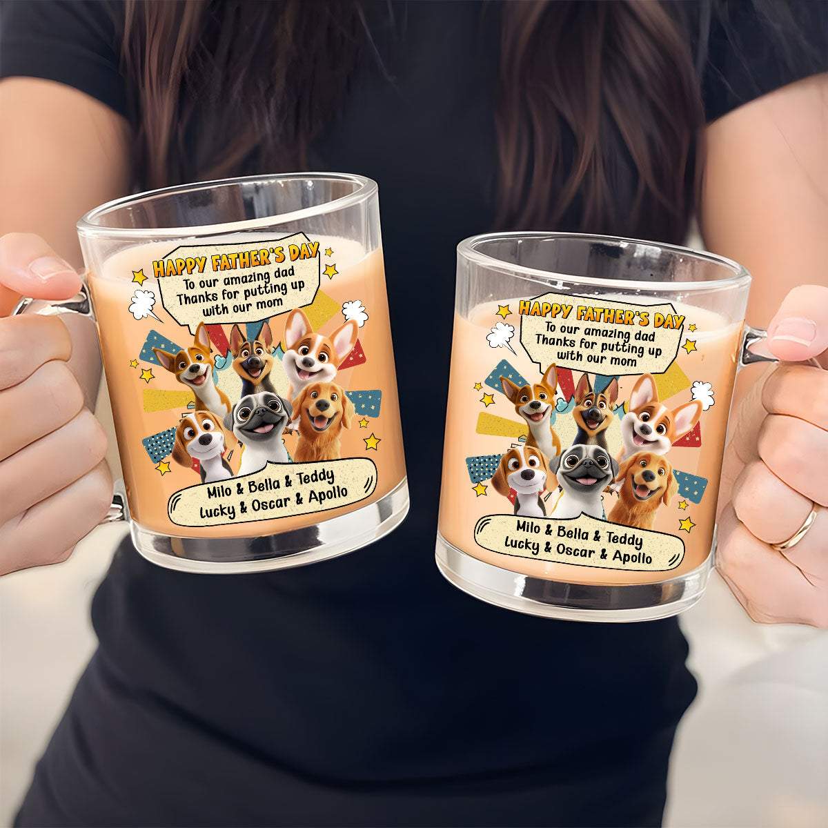 Custom Father's day Birthday Gifts For Dog Dad, Dog Lovers • Thanks For Putting Up With Us Dad - Personalized Glass Mug