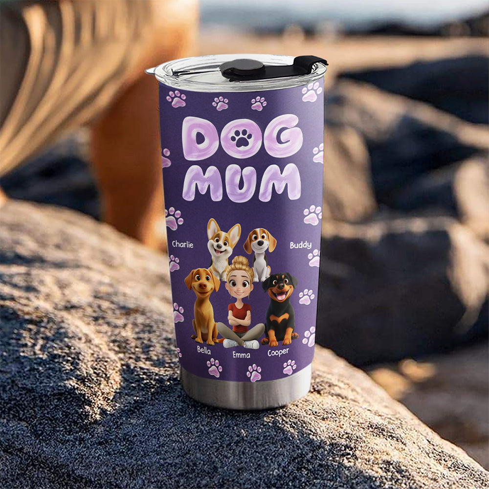Custom Christmas Birthday Gifts For Dog Mom, Dog Lovers • Colorful New Dog Mom - Personalized 3D Inflated Effect Tumbler