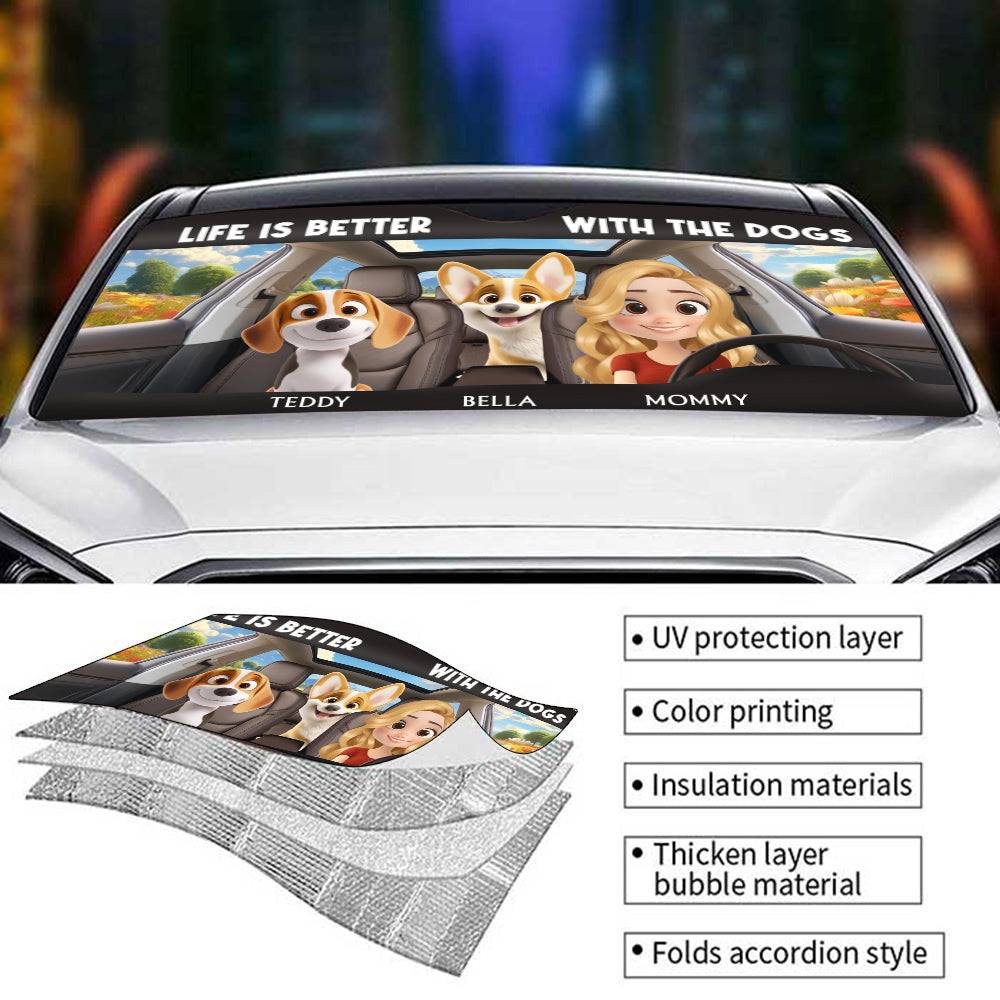 Custom Christmas Birthday Gifts Car Accessories for Dog Parents • Life Is Better - Personalized Car Sunshade