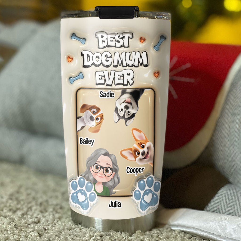 Custom Mother's day Birthday Gifts For Dog Mom, Dog Lovers • Proud Lovely Dog Mom Version 2 - Personalized 3D Inflated Effect Tumbler