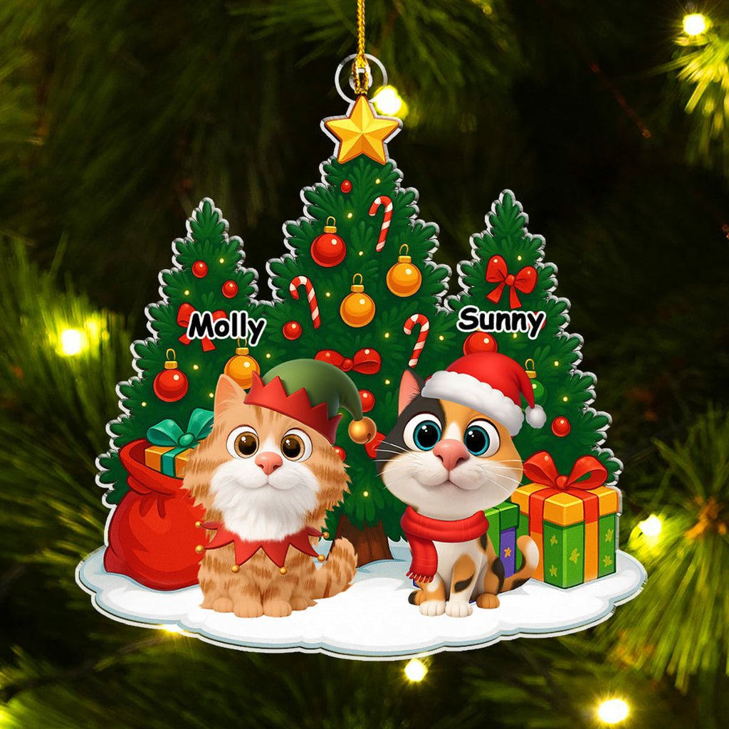Custom Christmas Decor Home Birthday Gifts For Cat Lovers • Cat Under Christmas Tree - Personalized Acrylic Ornament