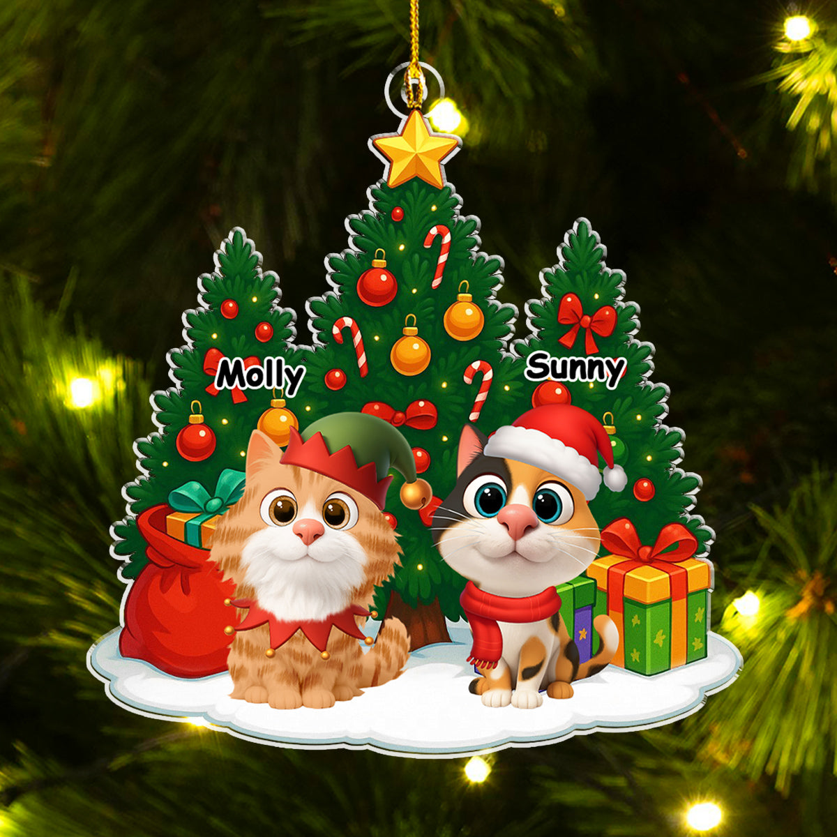 Custom Christmas Decor Home Birthday Gifts For Cat Lovers • Cat Under Christmas Tree - Personalized Acrylic Ornament