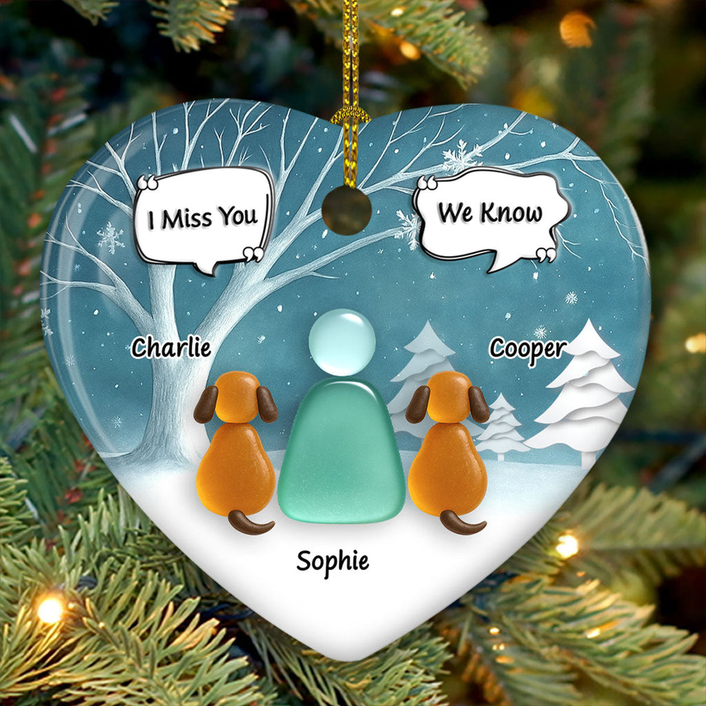 Custom Christmas Memorial Sympathy Gifts For Dogs, Cats • Silent Snow - Personalized 3D Effect Heart Ceramic Ornament