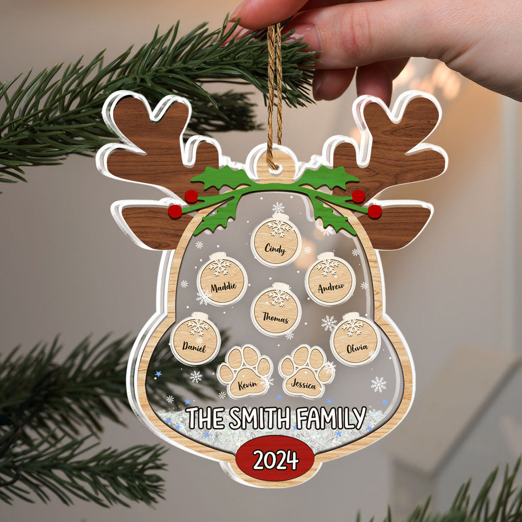 Lovely Reindeer Family - Personalized Acrylic Shaker Ornament