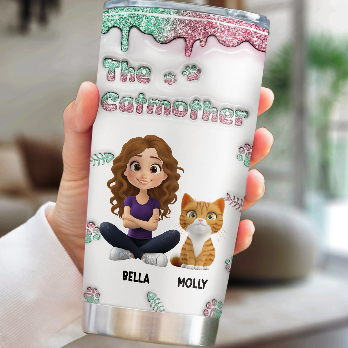 Custom Christmas Birthday Gifts For Cat Mom, Cat Lovers • The Catmother Ver 2 - Personalized 3D Inflated Effect Tumbler