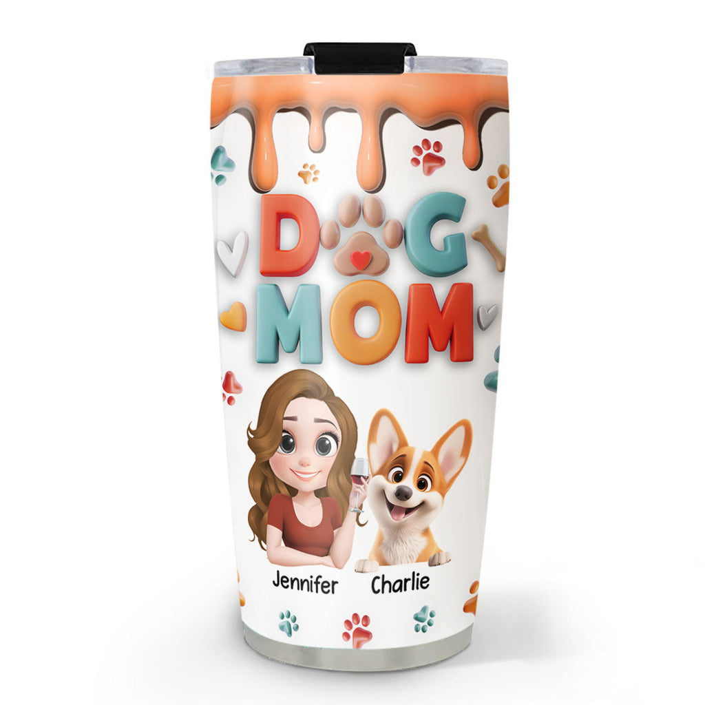 Custom Christmas Birthday Gifts For Dog Mom, Dog Lovers • Mom Of Dog Cartoon - Personalized 3D Inflated Effect Tumbler