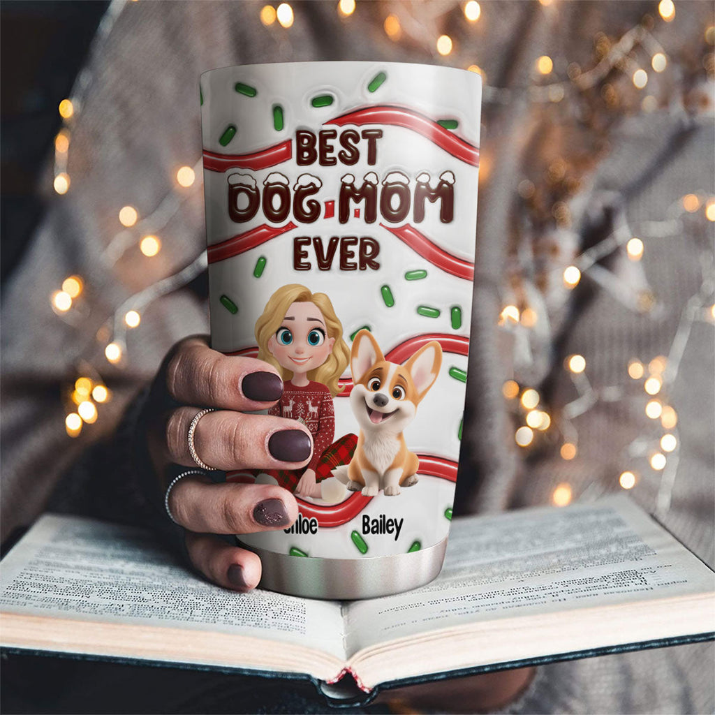 Custom Christmas Birthday Gifts For Dog Lovers • Best Dog Mom Cake Cartoon - Personalized 3D Inflated Effect Tumbler