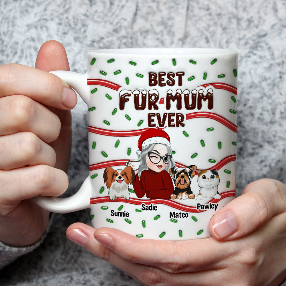 Custom Mother's day Birthday Gifts For Dog Mom, Dog Lovers • Best Fur Mom Cake - Personalized 3D Inflated Effect Mug
