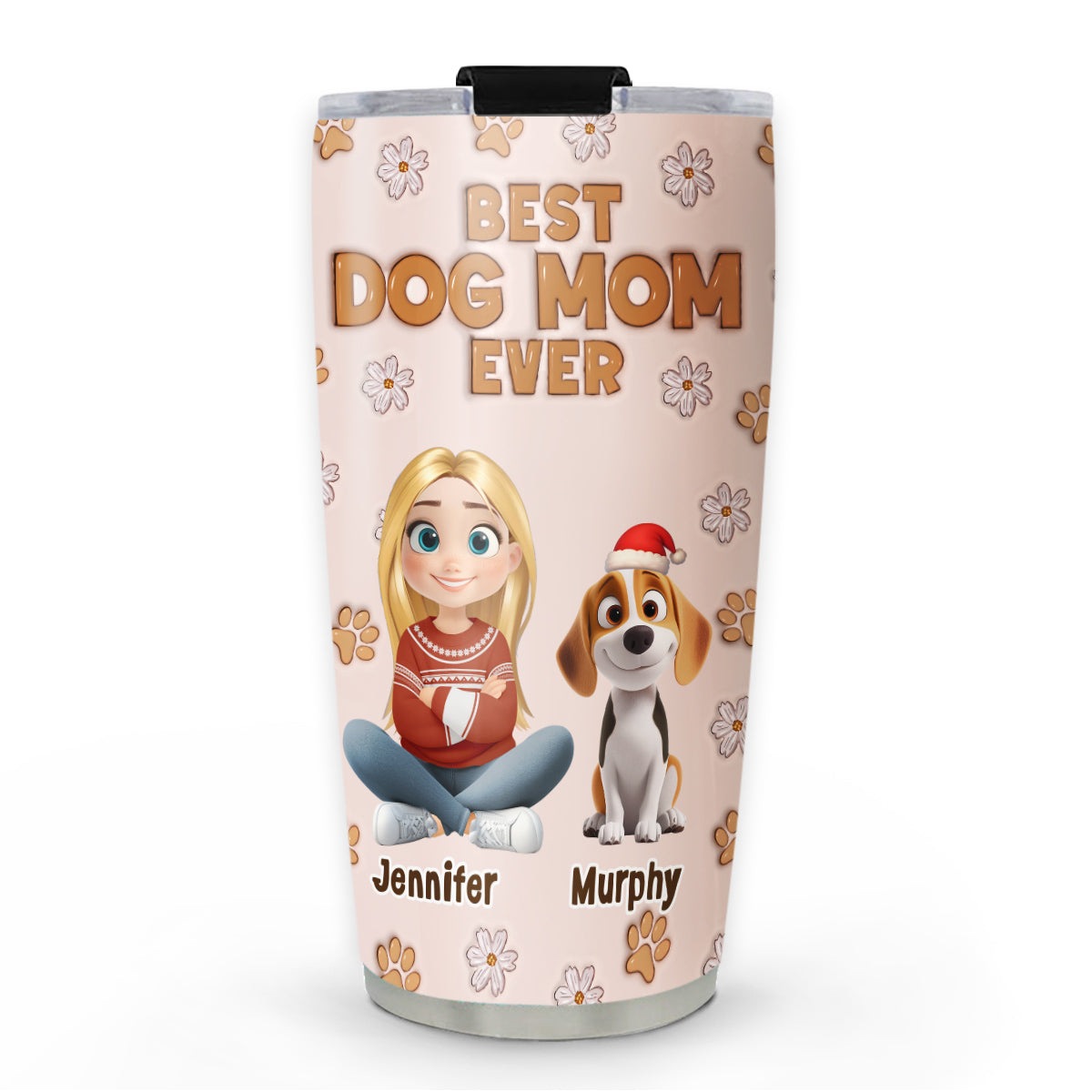 Custom Christmas Birthday Gifts For Dog Mom, Dog Lovers • Charming Girl And Dogs - Personalized 3D Inflated Effect Tumbler