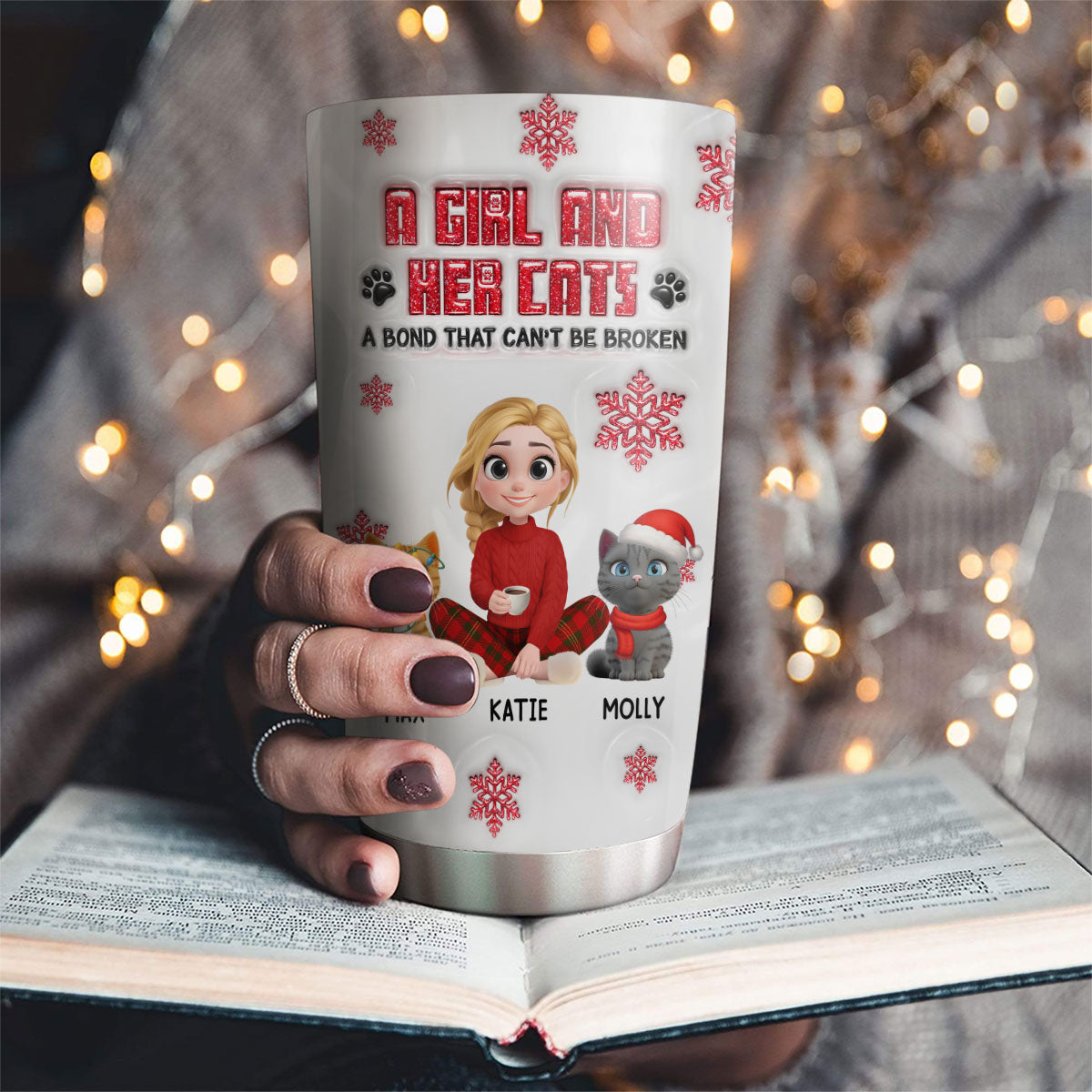 Custom Christmas Birthday Gifts For Cat Mom, Cat Lovers • No Space Between Us Cat Ver - Personalized 3D Inflated Effect Tumbler