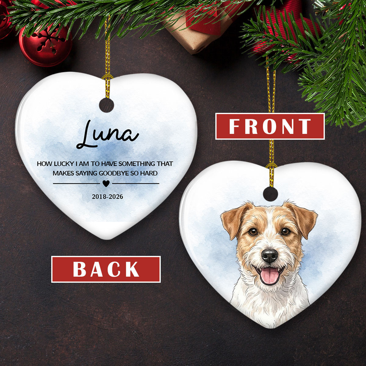 Custom Christmas Memorial Sympathy Gifts For Dogs, Cats • Forever In My Heart - Personalized Heart Ceramic Ornament