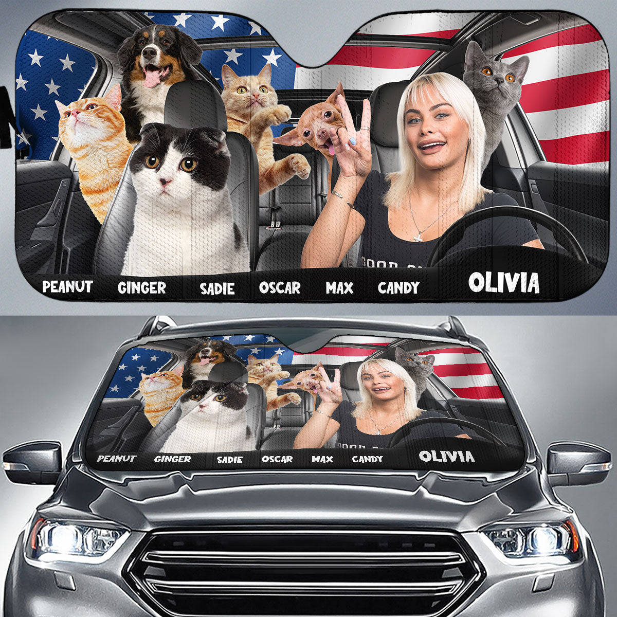 American Fur Babies Photo - Personalized Car Sunshade