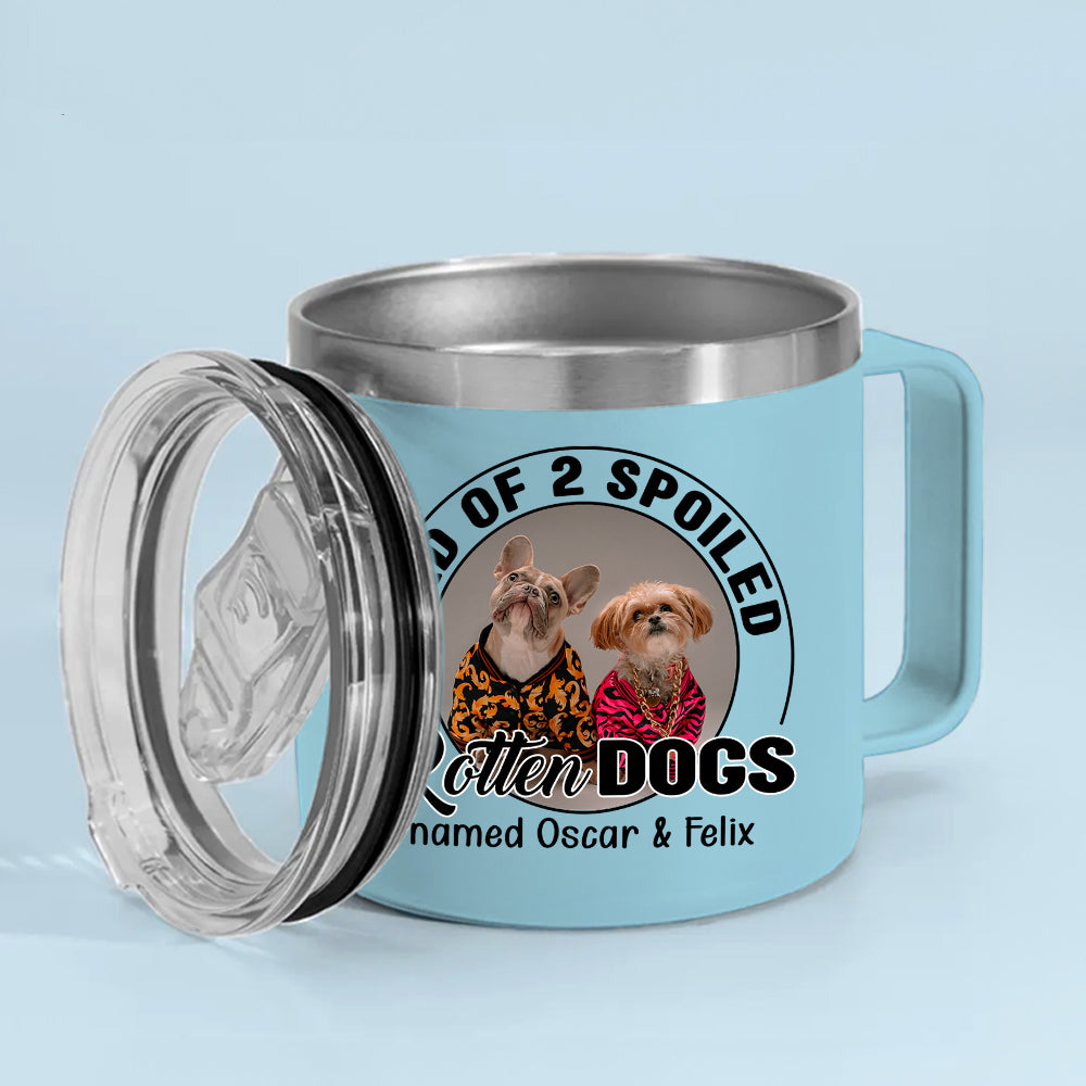 Spoiled Rotten Dog Chibi Cartoon Photo - Personalized 14oz Stainless Steel Tumbler With Handle