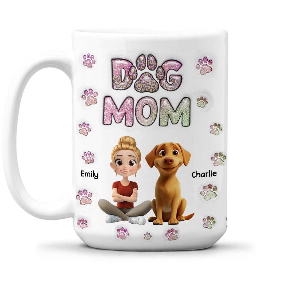 Custom Mother's day Birthday Gifts For Dog Mom, Dog Lovers • Dog Mom Lovely Chibi - Personalized 3D Inflated Effect Mug