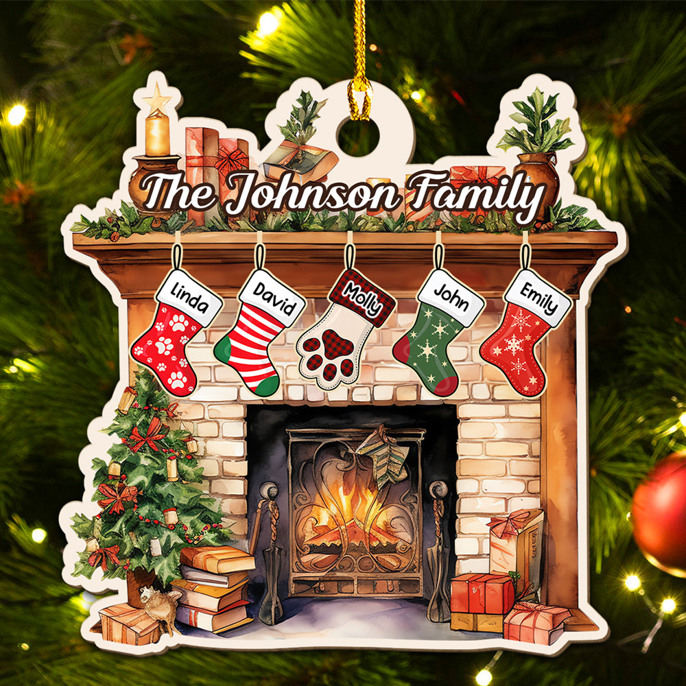 Stocking Christmas Family - Personalized Wood Ornament